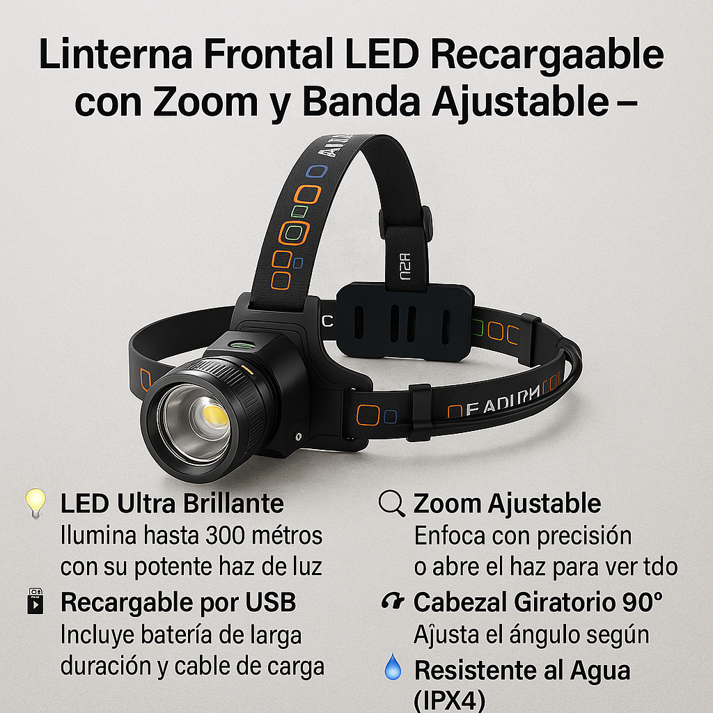 🔦Linterna Frontal LED Recargable Profesional