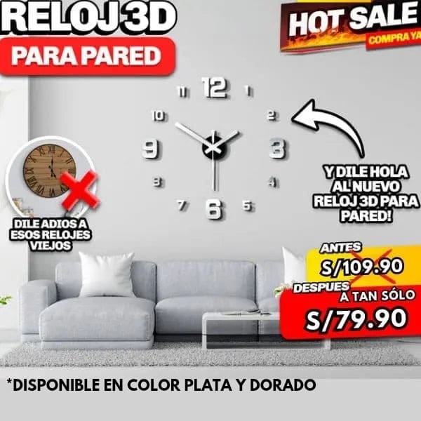 RELOJ 3D DE PARED DE LUJO