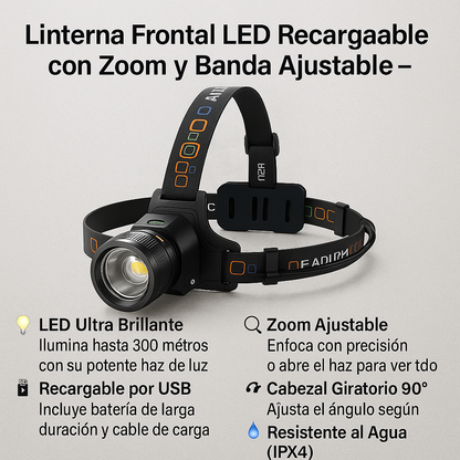 🔦Linterna Frontal LED Recargable Profesional