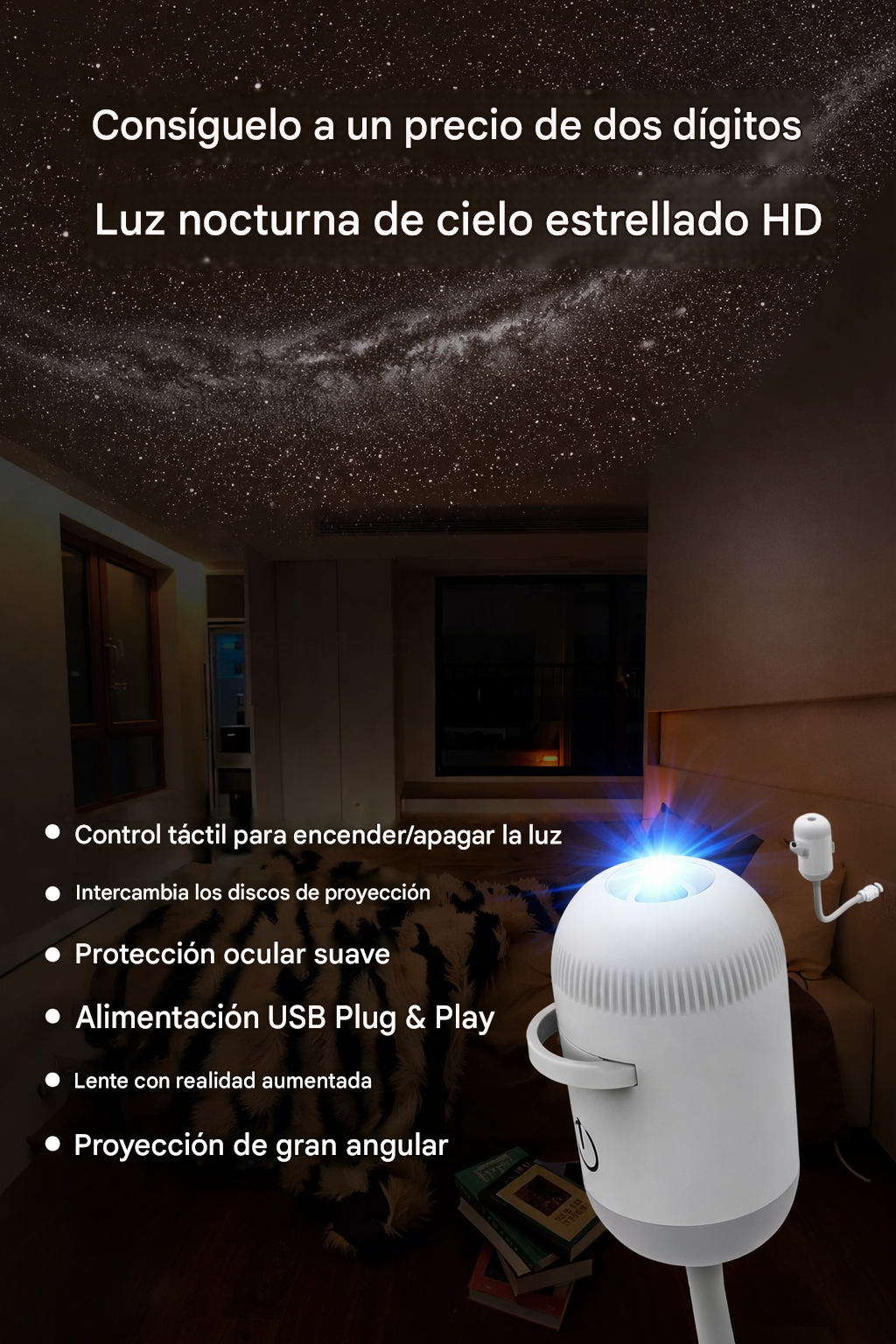 Proyector de galaxias y luz nocturna 2 en 1