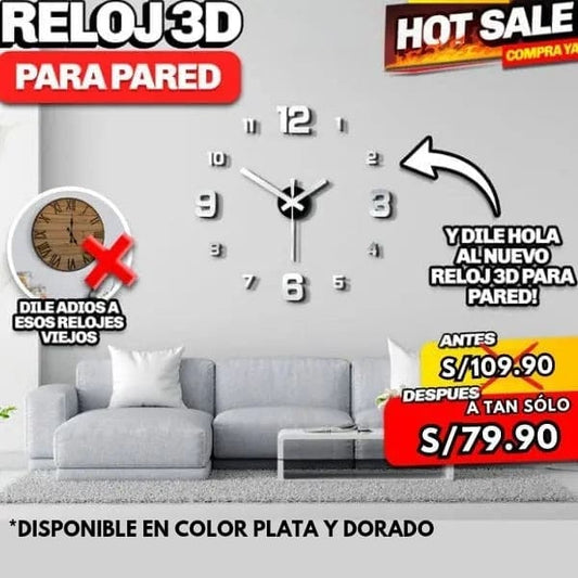 RELOJ 3D DE PARED DE LUJO